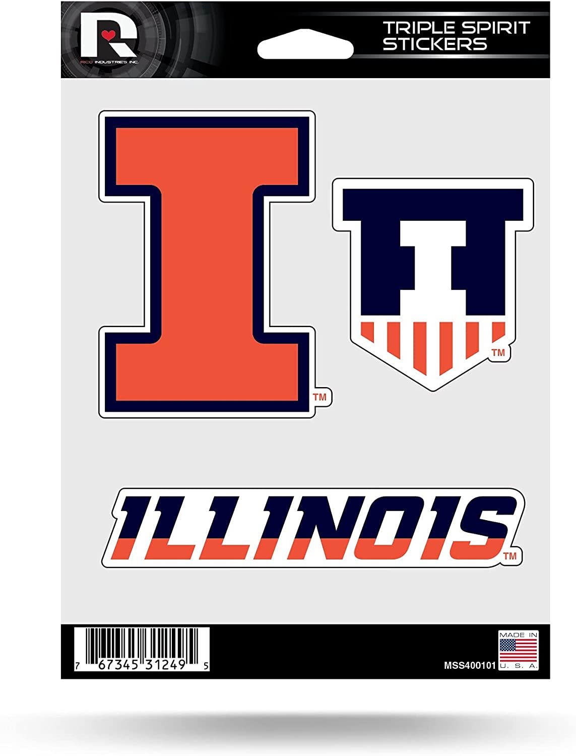 Illinis Fighting Illini Triple Sticker Decal Sheet 3-Piece