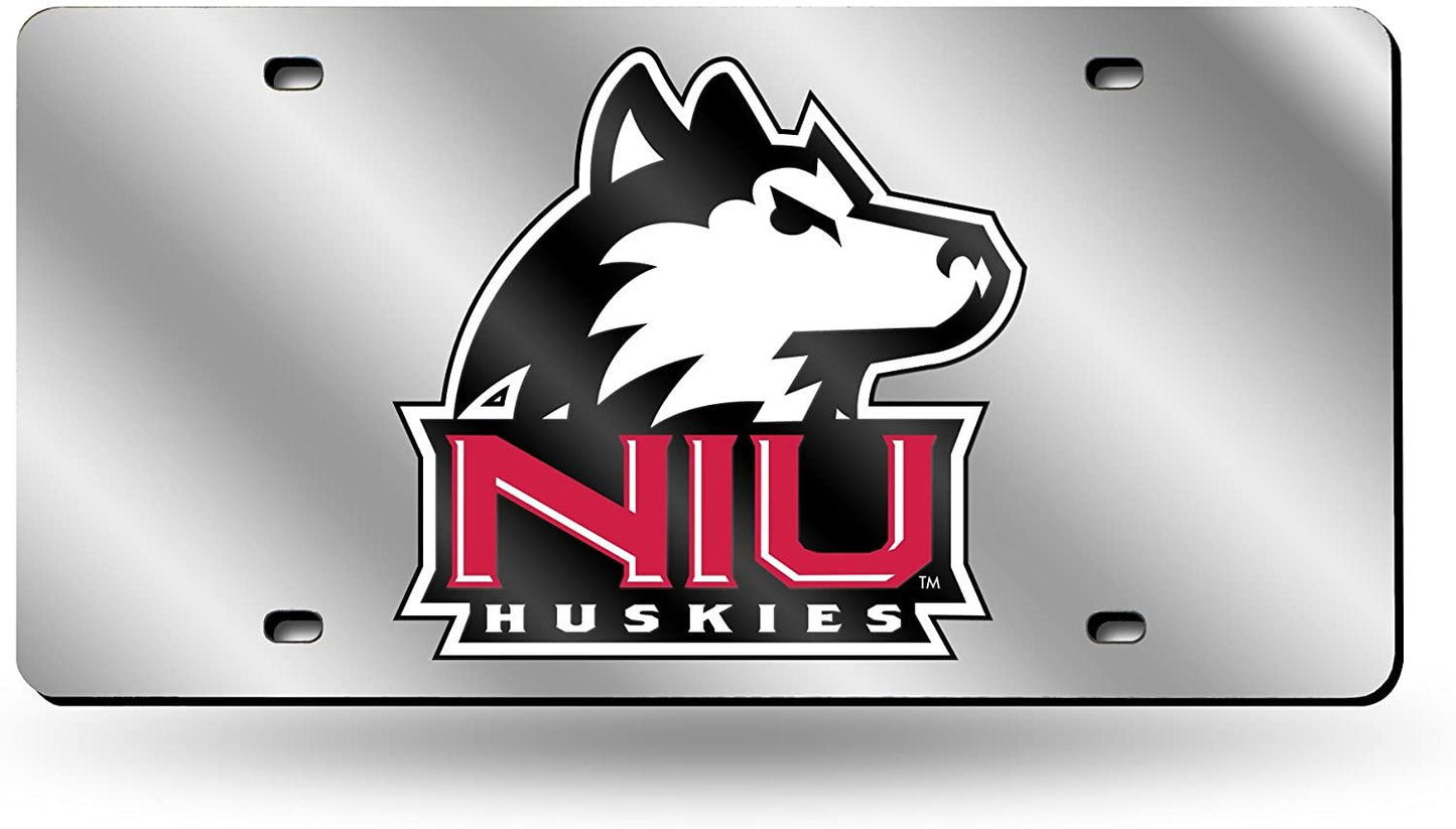Northern Illinois University Huskies Premium Laser Cut Tag License Plate, Mirrored Acrylic Inlaid, 12x6 Inch