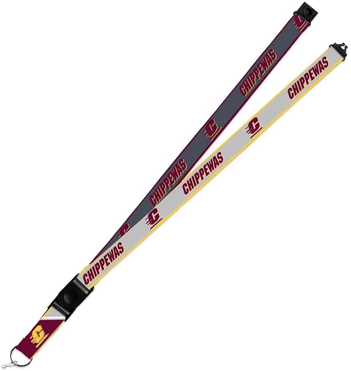 Central Michigan University Chippewas Lanyard Keychain 2-sided Breakaway Clip Gray
