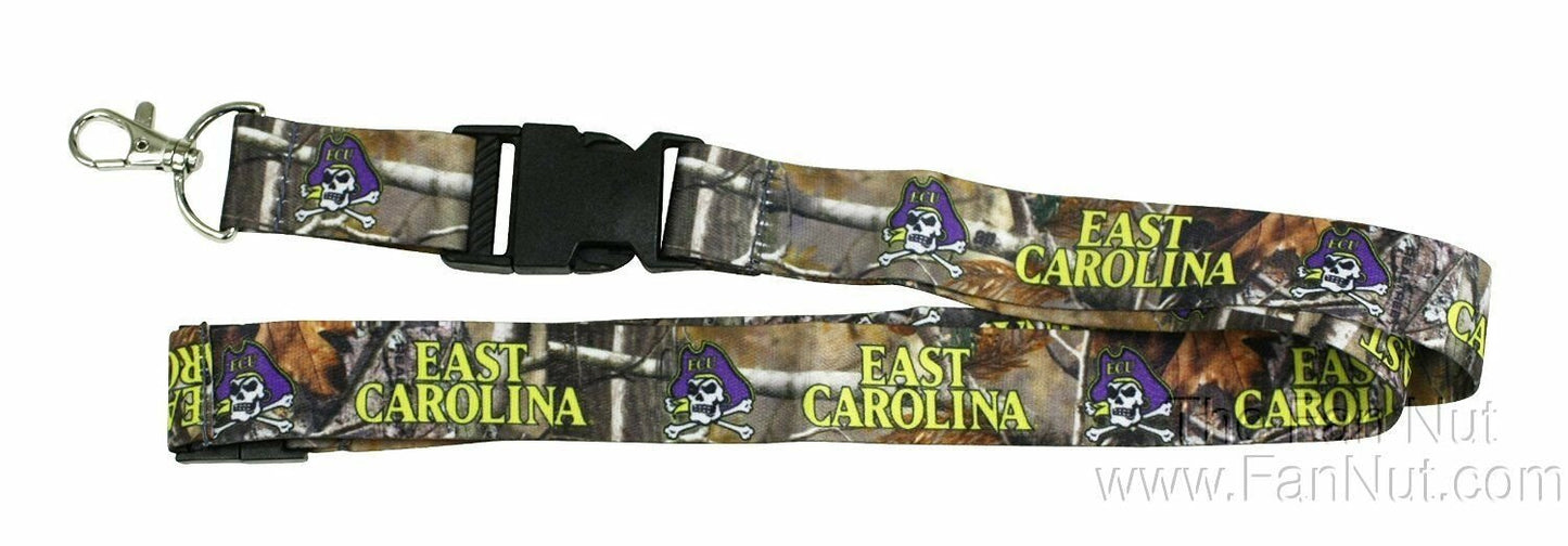 East Carolina University Pirates Camo Lanyard Keychain Double Sided Breakaway Safety Design Adult 18 Inch