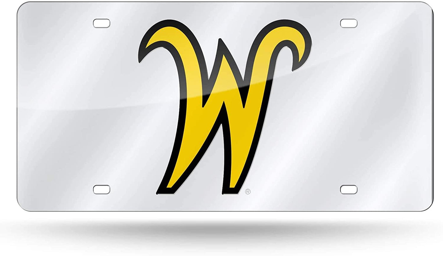 Wichita State University Shockers Premium Laser Cut Tag License Plate, Mirrored Acrylic Inlaid, 6x12 Inch