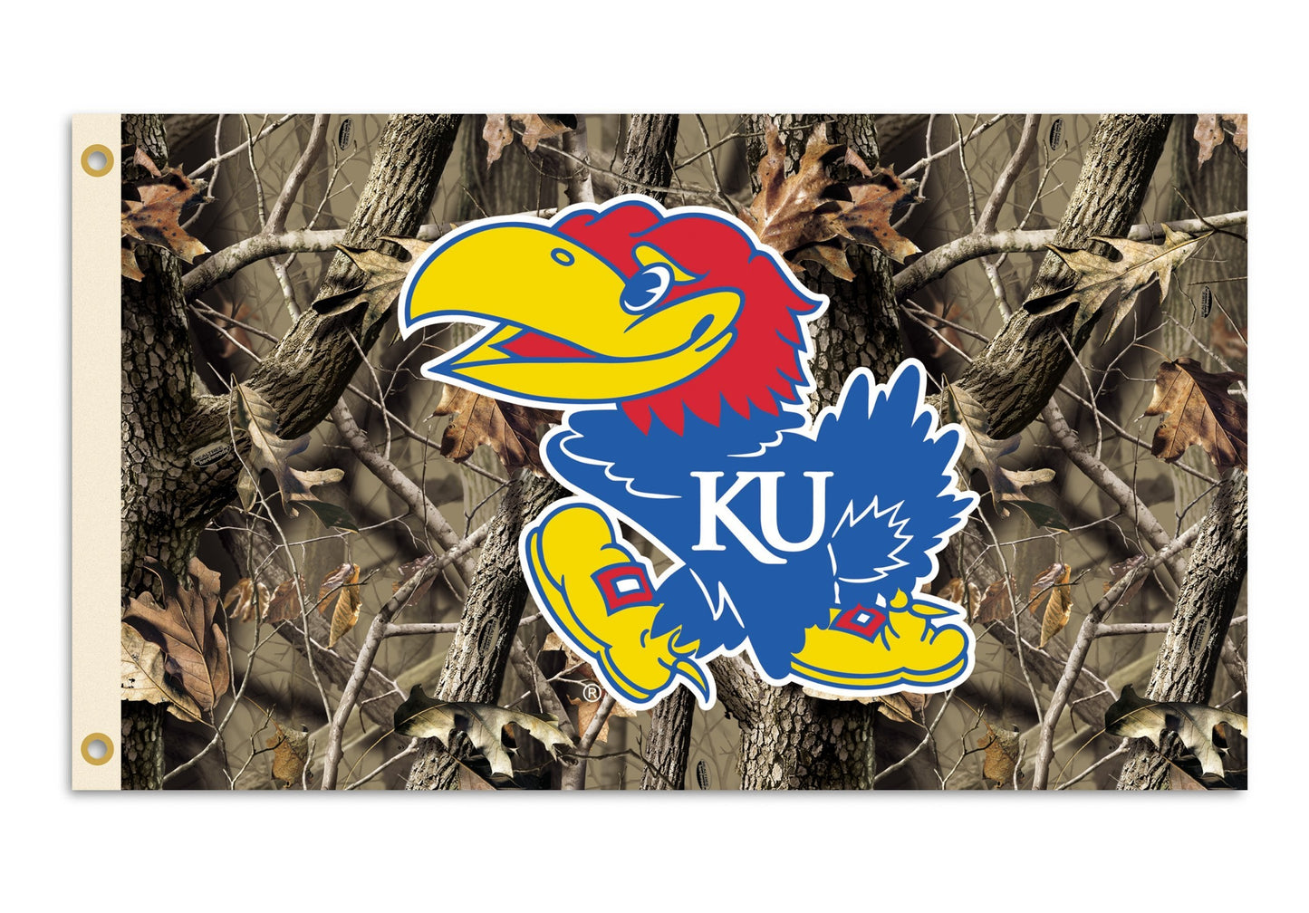 University of Kansas Jayhawks 3x5 Feet Flag Banner, Camo Design, Metal Grommets, Outdoor Use, Single Sided