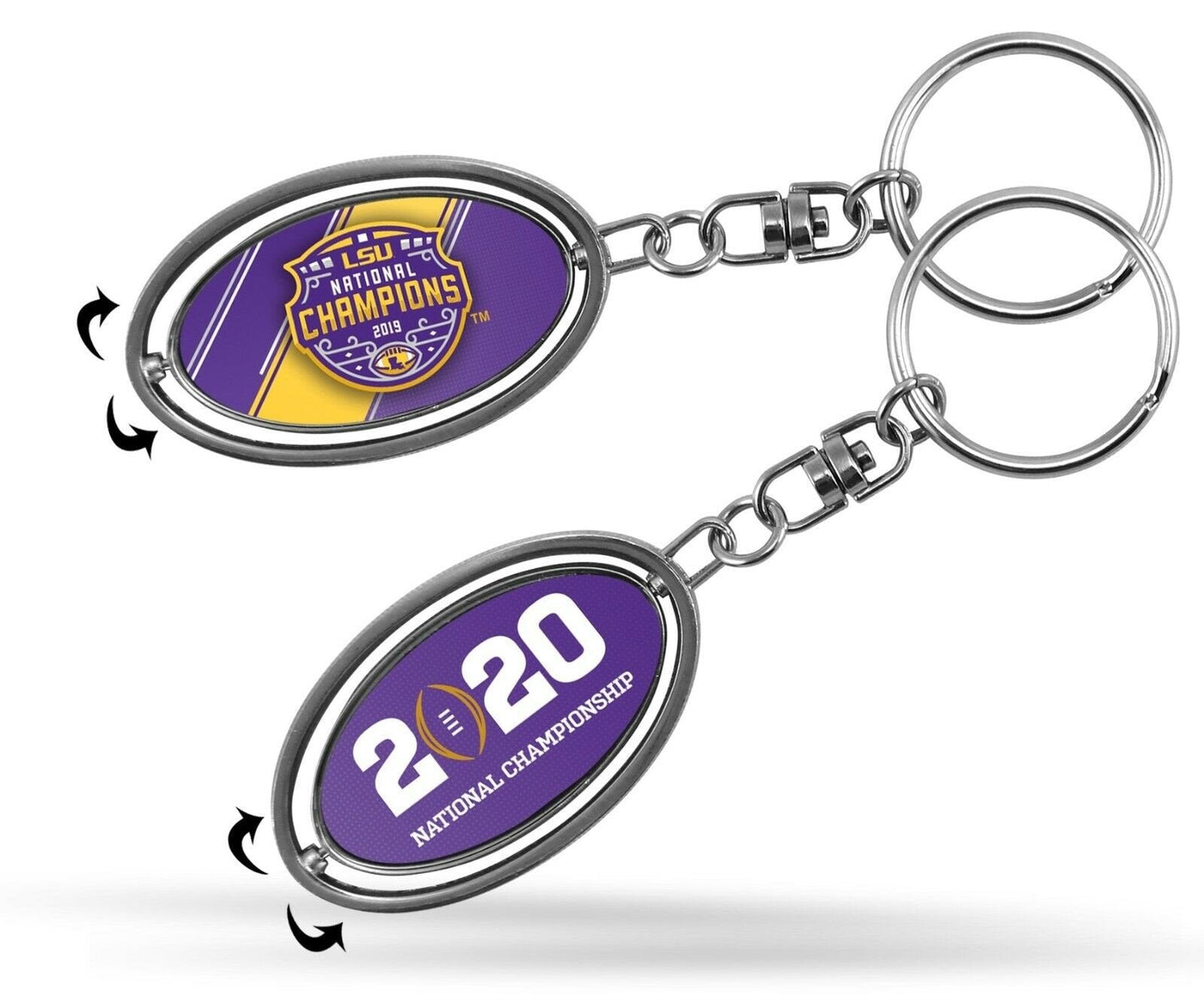 Louisiana State University LSU Tigers 2019 Champions Premium Metal Keychain, 2-Sided Spinner, Oval Fob
