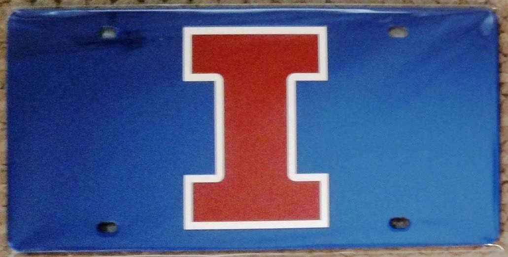 University of Illinois Illini Premium Laser Cut Tag License Plate, Mirrored Acrylic Inlaid, Blue, 12x6 Inch