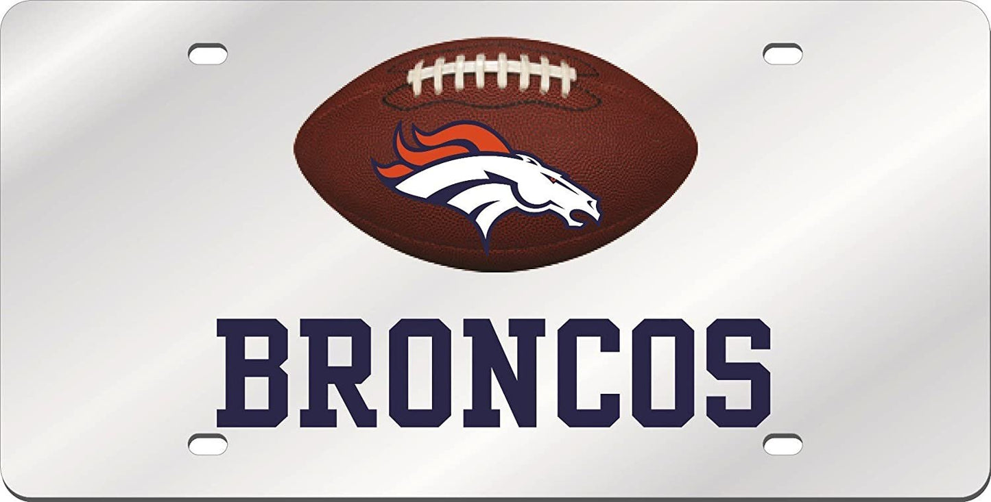 Denver Broncos Premium Laser Cut Tag Acrylic Inlaid License Plate, Football Cutout Design, 6x12 Inch