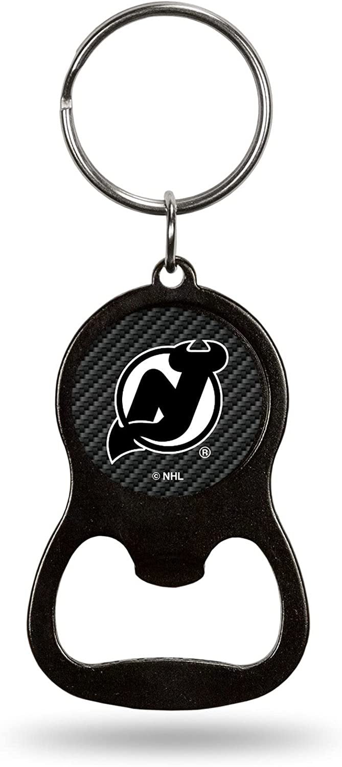 New Jersey Devils Premium Solid Metal Keychain Bottle Opener, Carbon Fiber Design