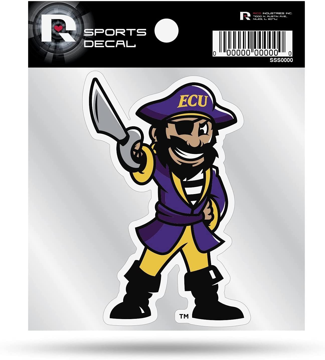 East Carolina University Pirates 4x4 Inch Die Cut Decal Sticker, Mascot Logo, Clear Backing