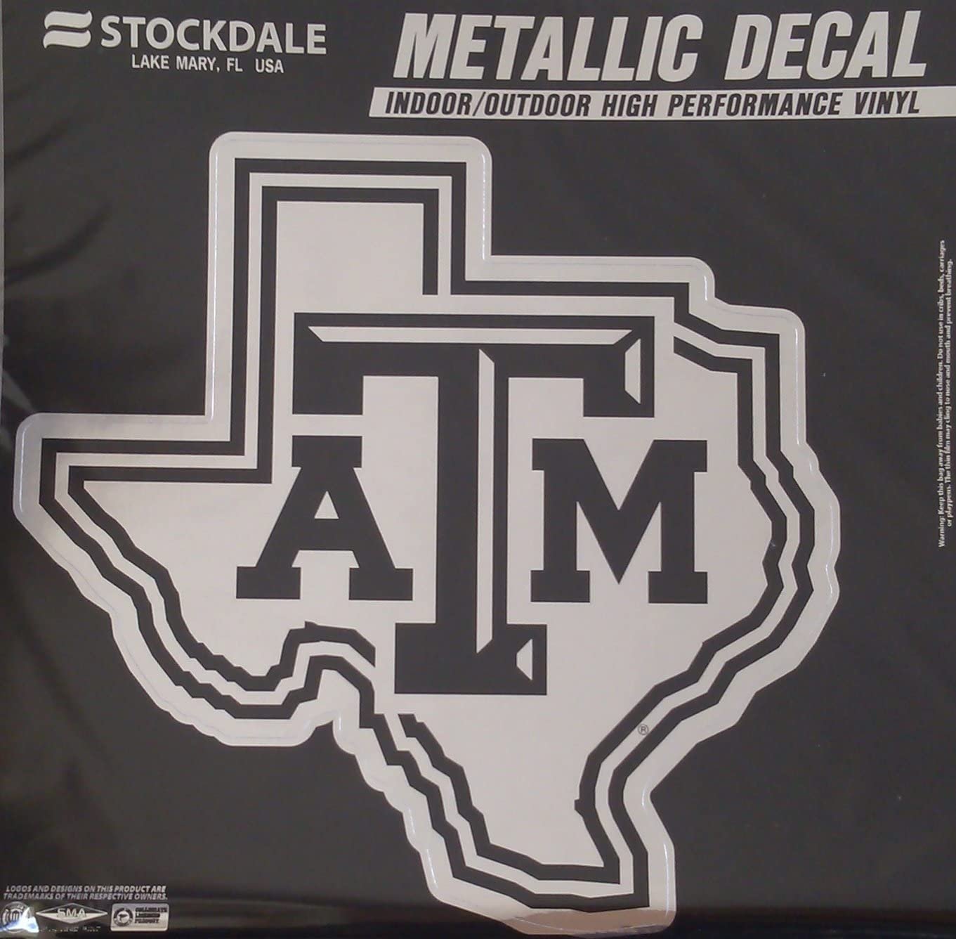 Texas A&M University Aggies 6 Inch Decal Sticker, Metallic Chrome Shimmer Design
