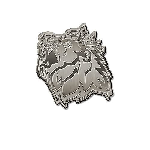 Missouri Southern State University Lions Solid Metal Auto Emblem, Antique Nickel Finish, Raised, Die Cut, 3.5 Inch, Adhesive Tape Backing