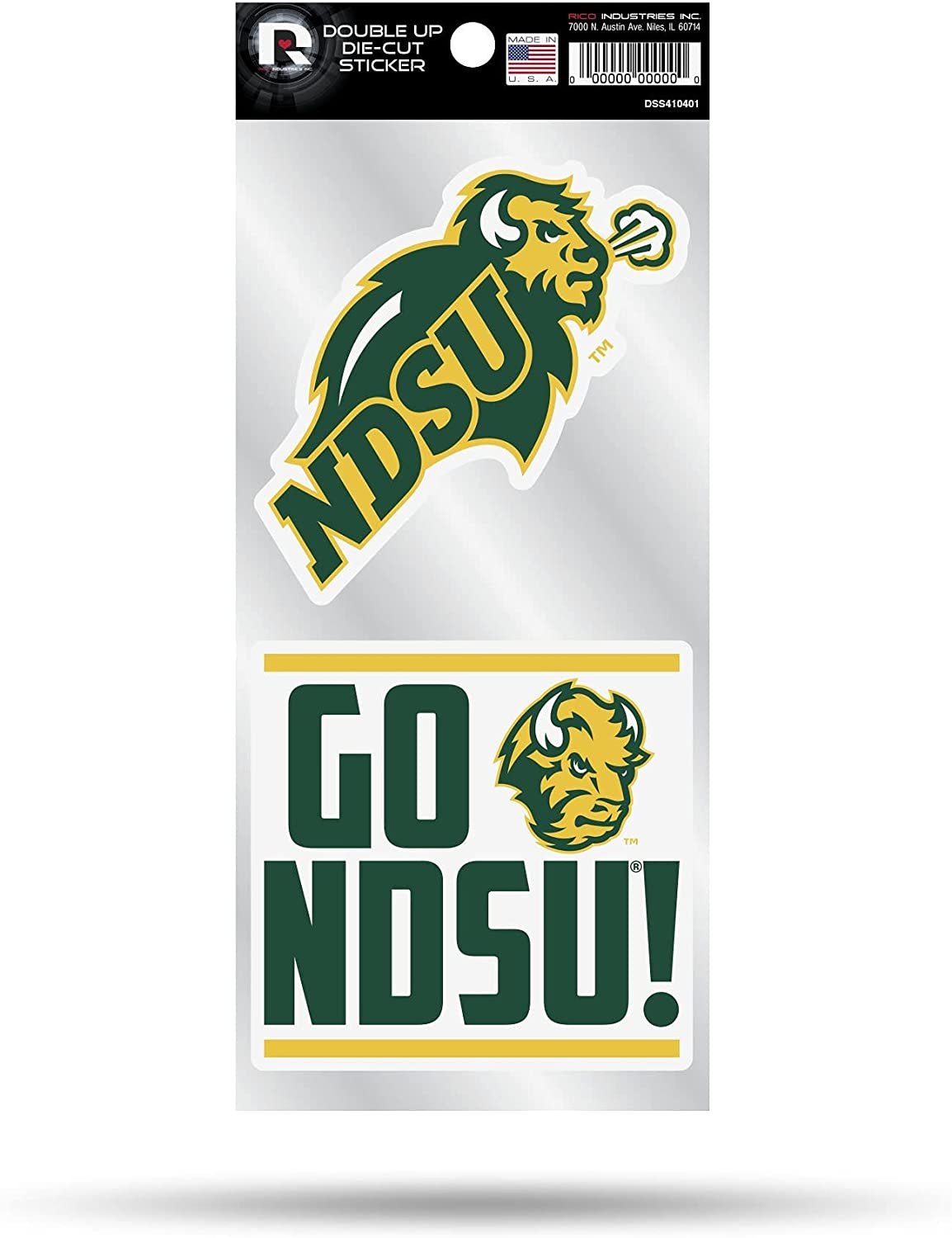 North Dakota State University Bison 2-Piece Double Up Die Cut Sticker Decal Sheet, 4x8 Inch