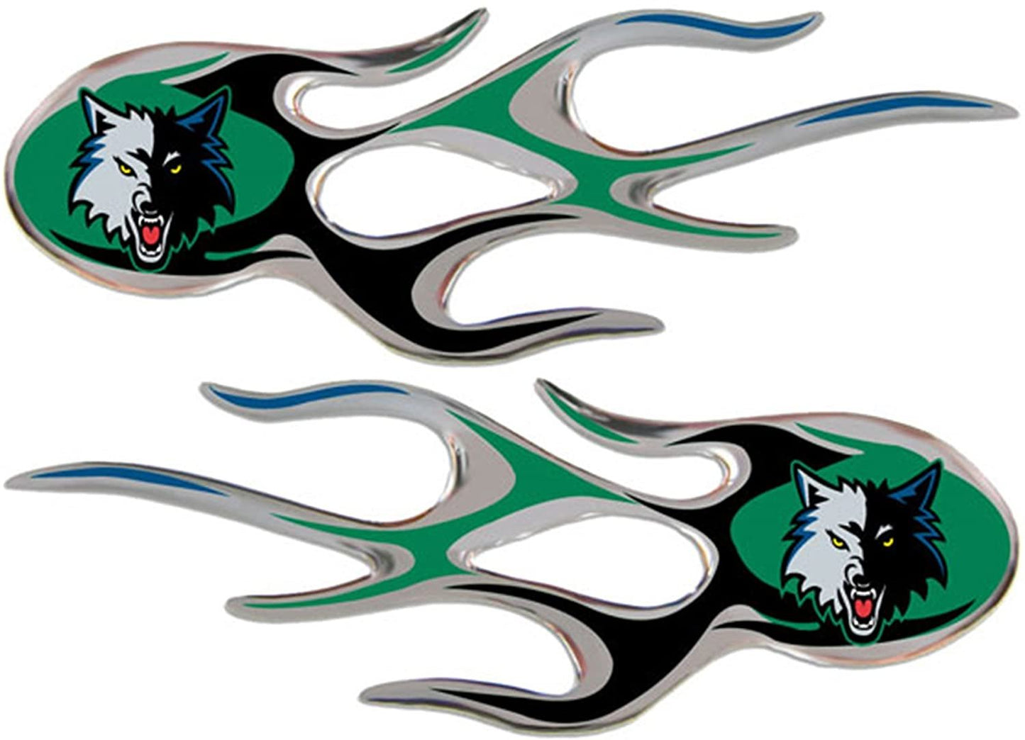 Minnesota Timberwolves Pair of Decal Sticker Emblem, Air Puffed Raised, Micro Flame Design, Full Adhesive Backing, 2x5 Inch Each