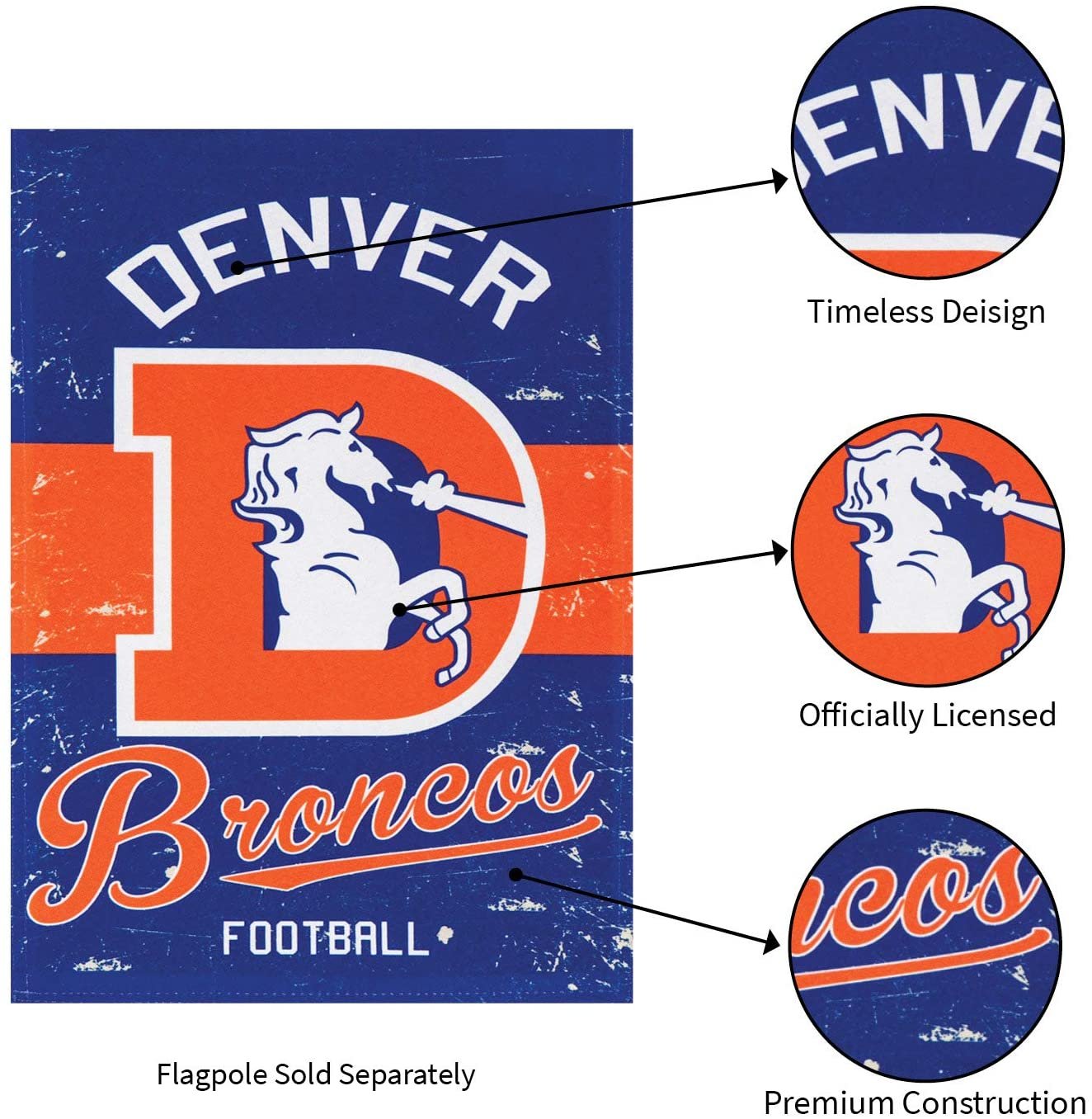 Denver Broncos Premium Double Sided Banner Flag 28x44 Inch Vintage Logo Design Indoor Outdoor
