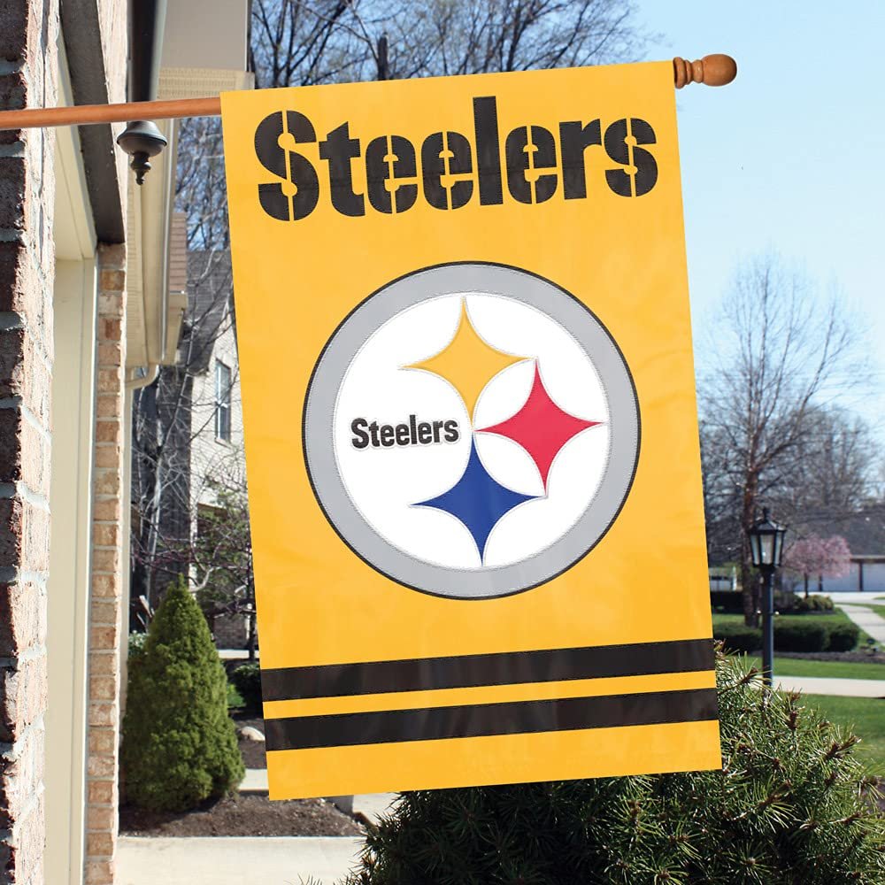 Pittsburgh Steelers Premium Double Sided Banner Flag, Applique Embroidered, 28x44 Inches, Yellow