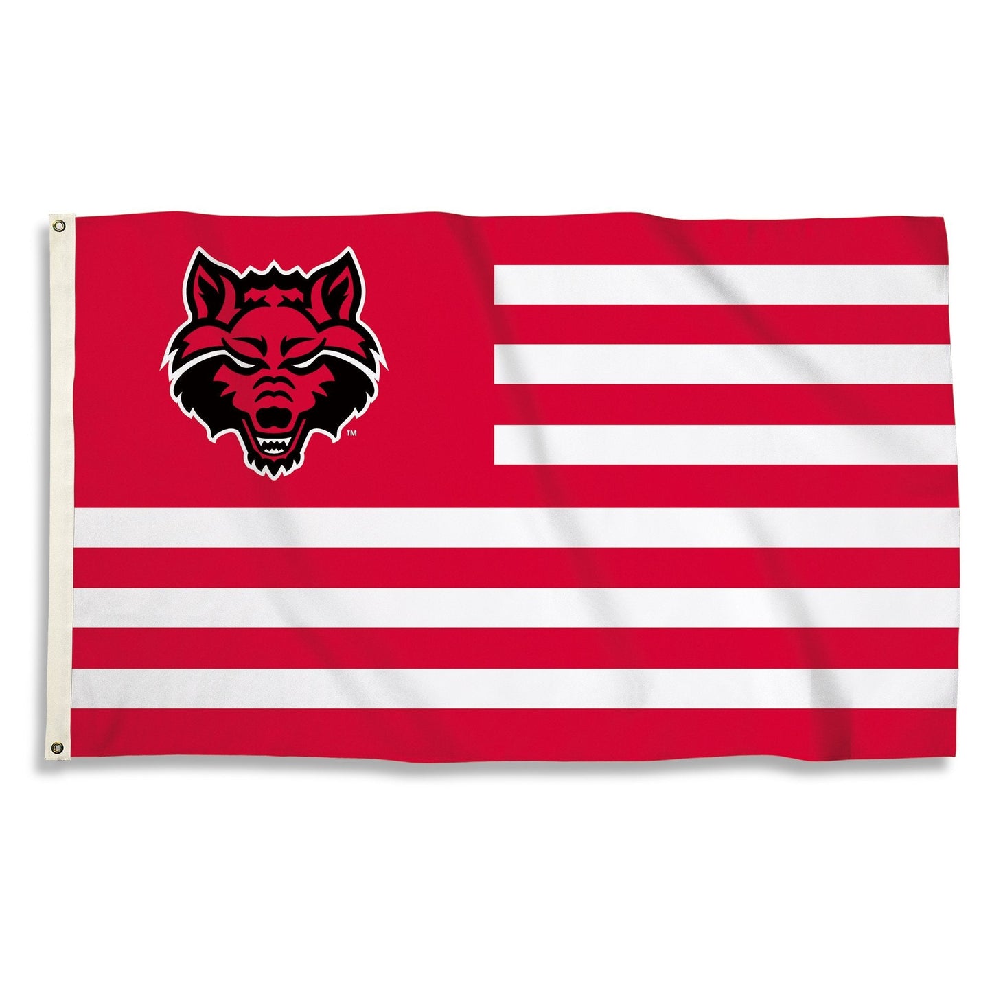 Arkansas State University Red Wolves 3x5 Feet Flag Banner, Stripes Design, Metal Grommets, Outdoor Use, Single Sided