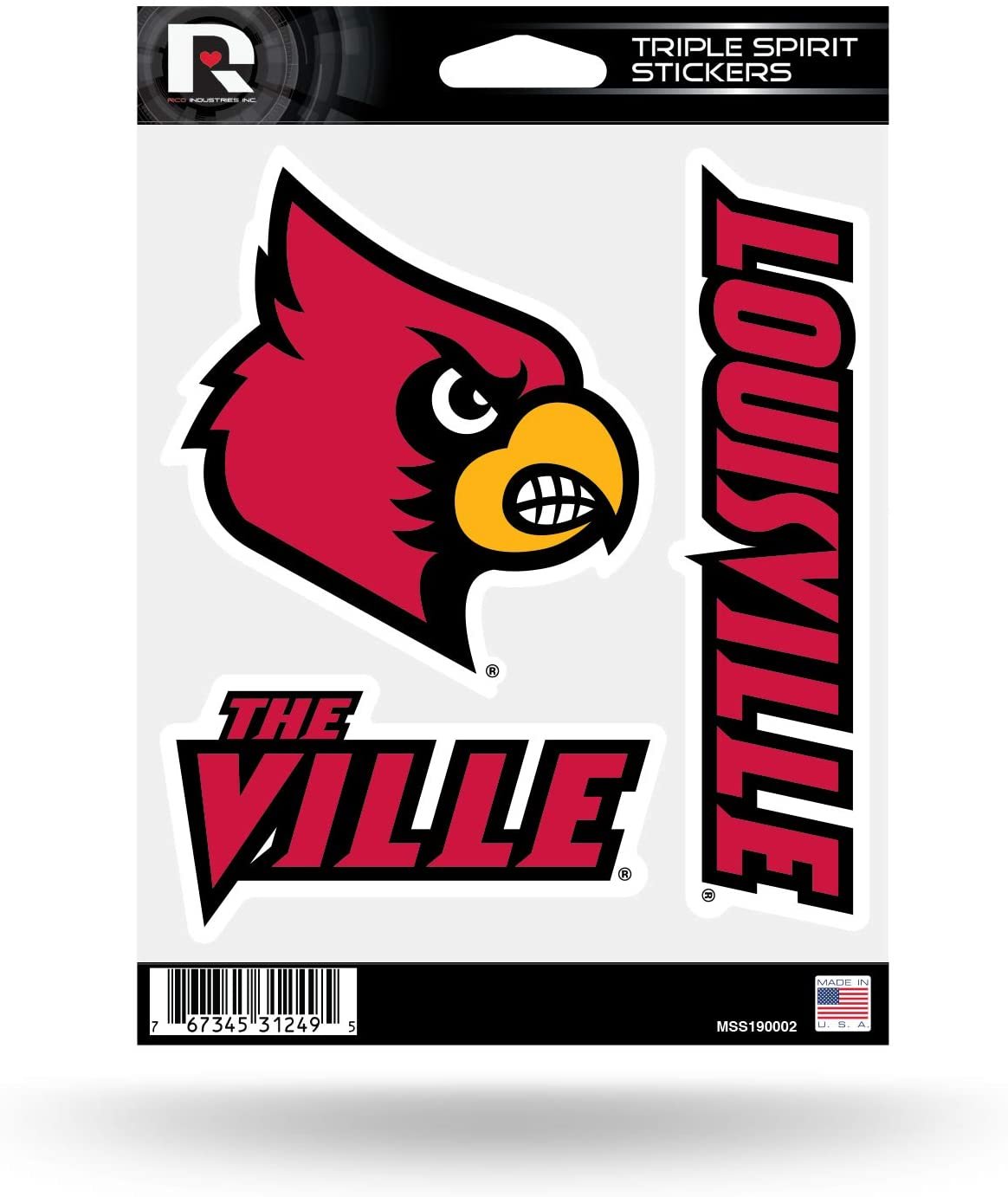 University of Louisville Cardinals Die Cut 3-Piece Triple Spirit Sticker Sheet