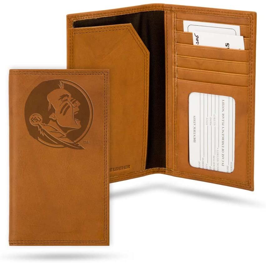 Florida State University Seminoles Premium Brown Leather Wallet, Roper Style, Embossed Laser Engraved