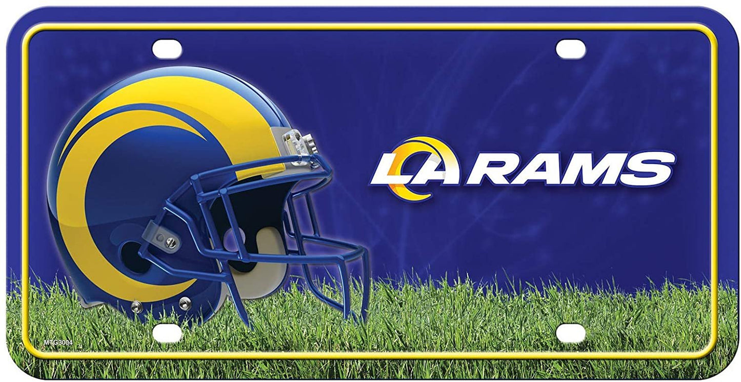 Los Angeles Rams Metal Auto Tag License Plate, Helmet Design, 6x12 Inch
