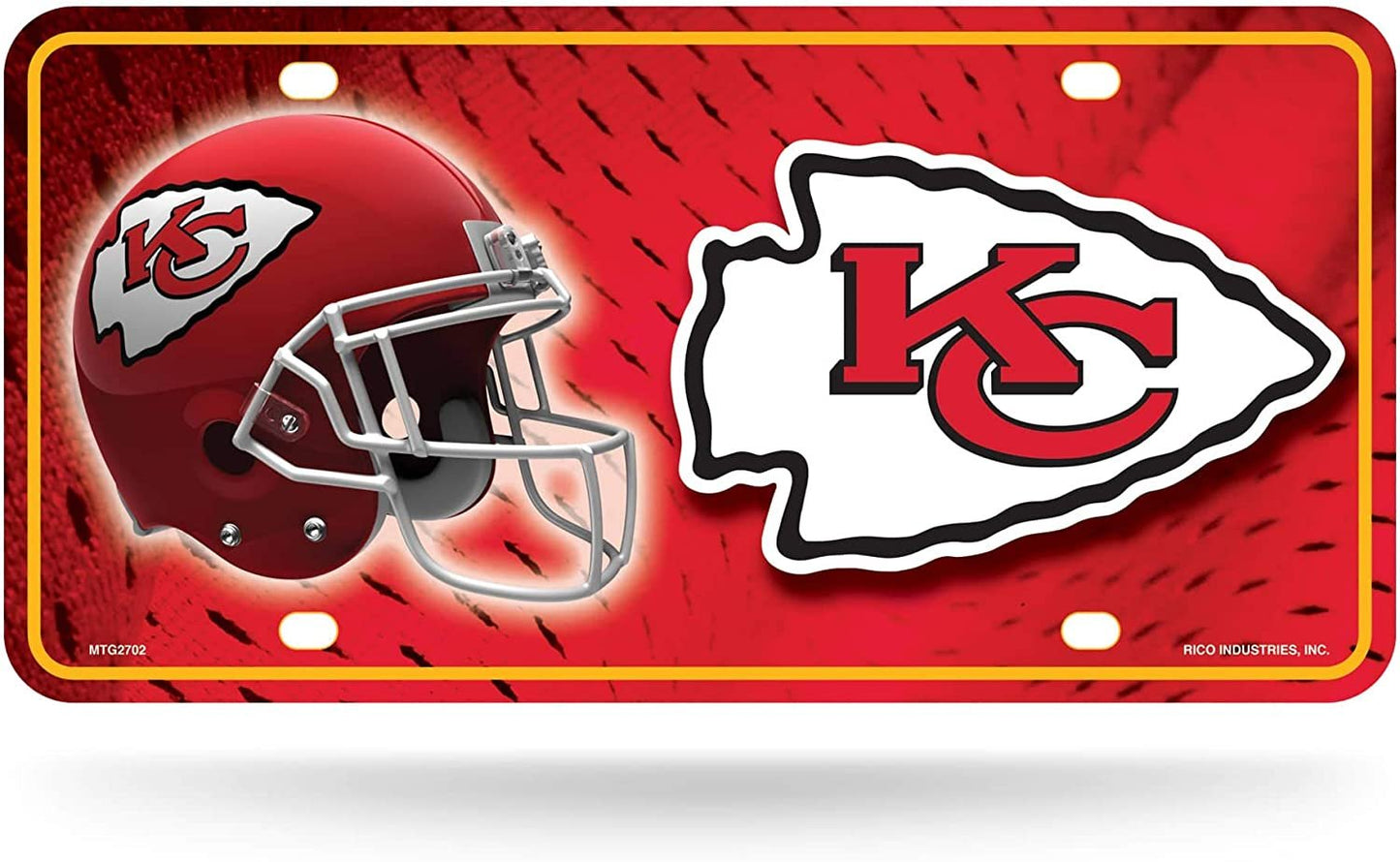 Kansas City Chiefs Metal Auto Tag License Plate, Helmet Design, 12x6 Inch