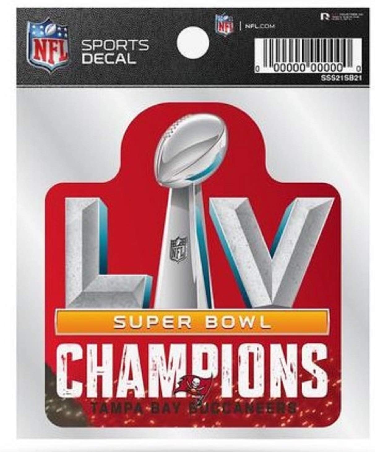 Tampa Bay Buccaneers Super Bowl LV Champions 4x4 Inch Die Cut Decal Sticker, Primary Logo, Clear Backing