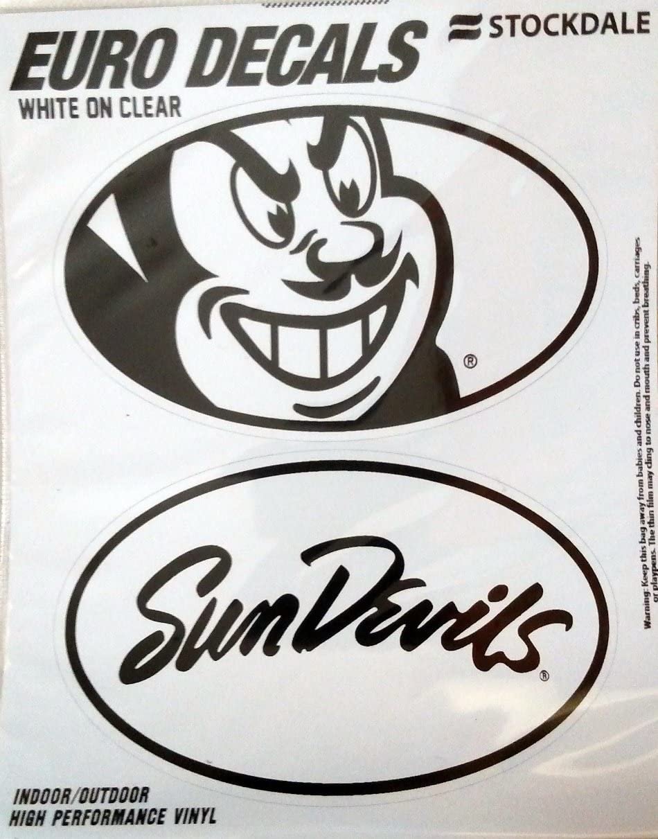 Arizona State University Sun Devils 2-Piece White and Clear Euro Decal Sticker Set, 4x2.5 Inch Each