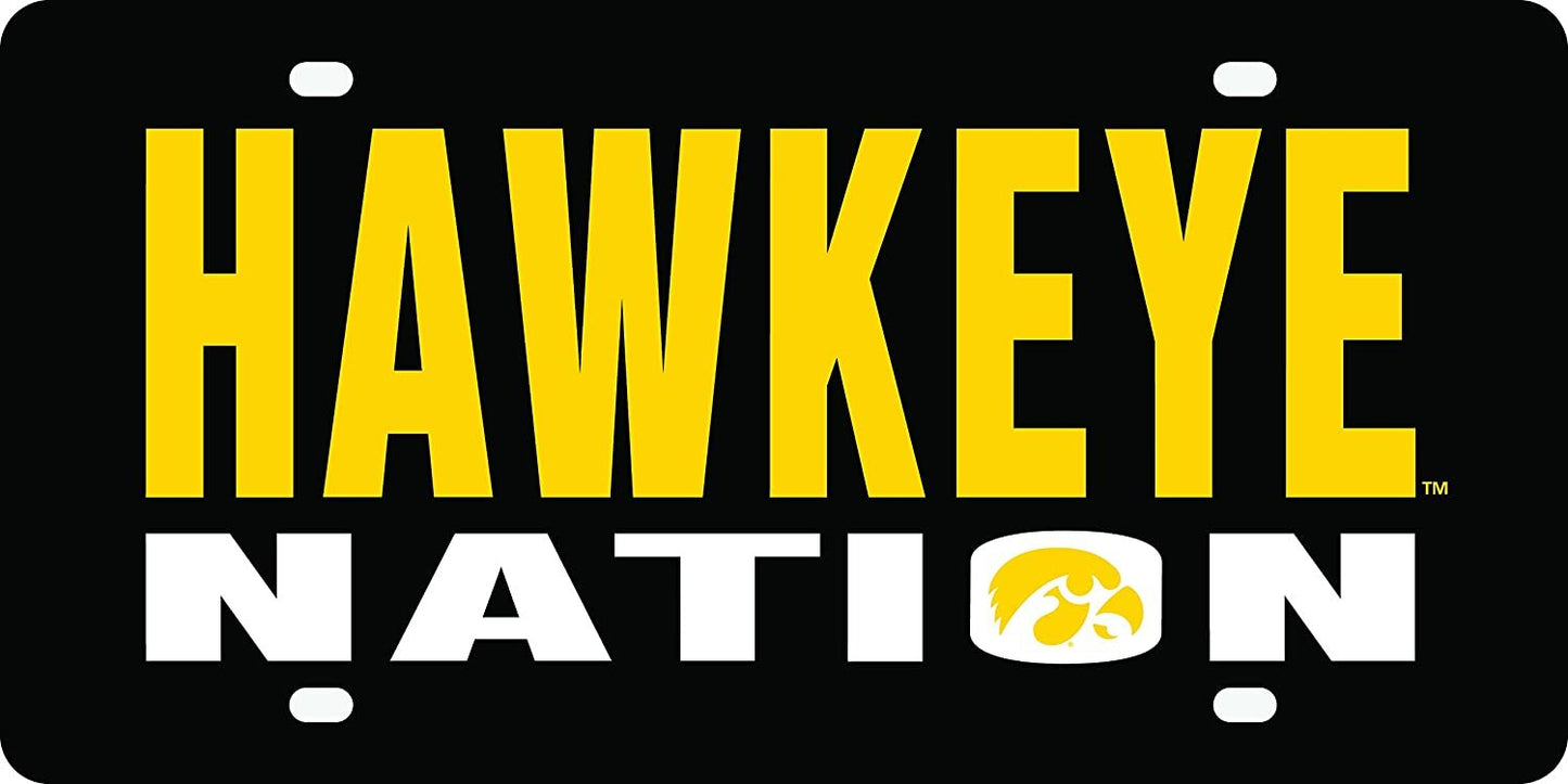 University of Iowa Hawkeyes Premium Laser Cut Tag License Plate, Mirrored Acrylic Inlaid, Nation Design, 12x6 Inch