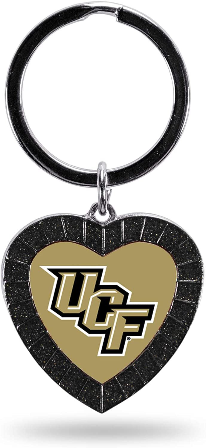 University of Central Florida Knights NCAA Rhinestone Heart Colored Keychain, Black, 3-inches in length