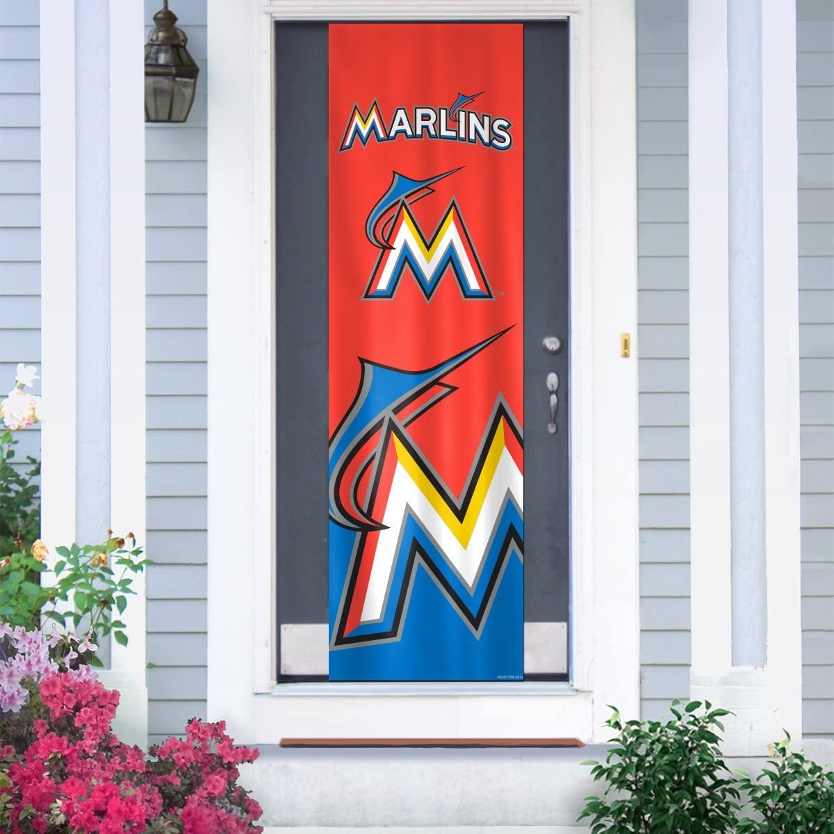 Miami Marlins Door Banner Flag, 84 x 24 Inch, Elastic Straps on Back, House or Office