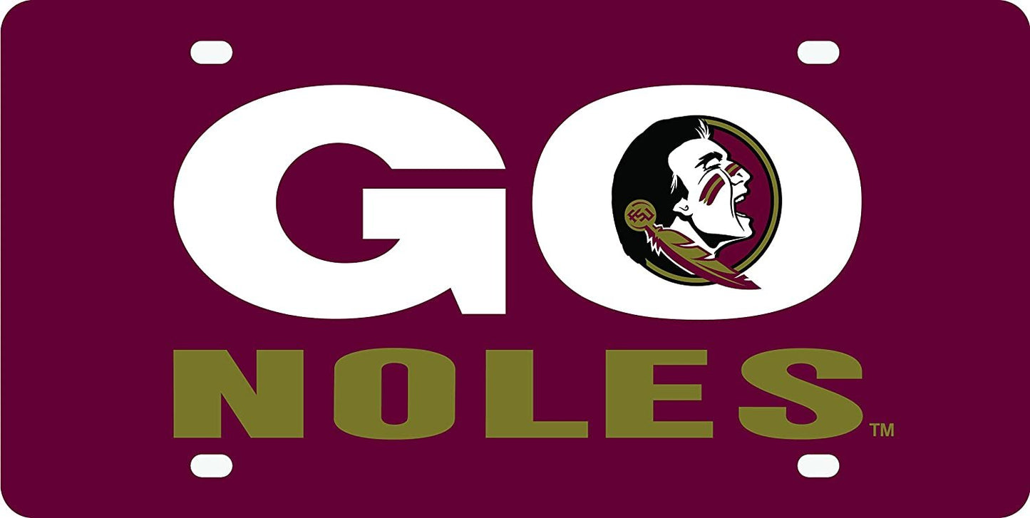 Florida State University Seminoles Laser Cut Tag License Plate, Mirrored Acrylic, Inlaid, Go Noles, 12x6 Inch