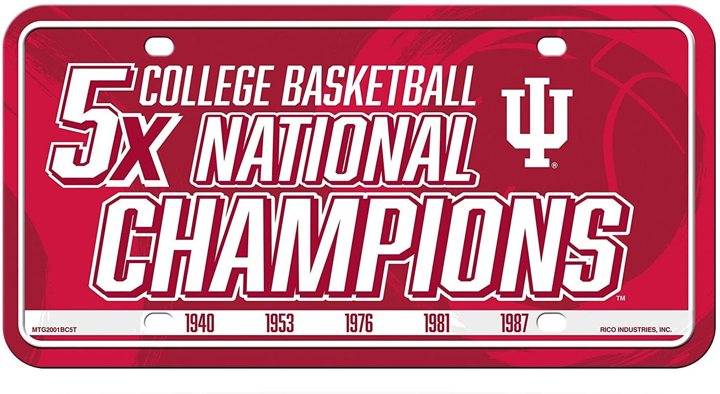 Indiana University Hoosiers Metal Auto Tag License Plate, 5-Time Champions, 6x12 Inch