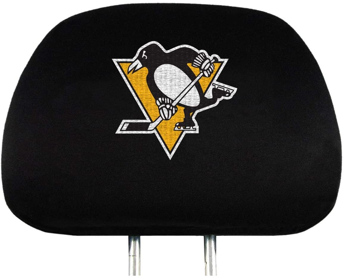 Pittsburgh Penguins Premium Pair of Auto Head Rest Covers, Black, Elastic, 10x14 Inch