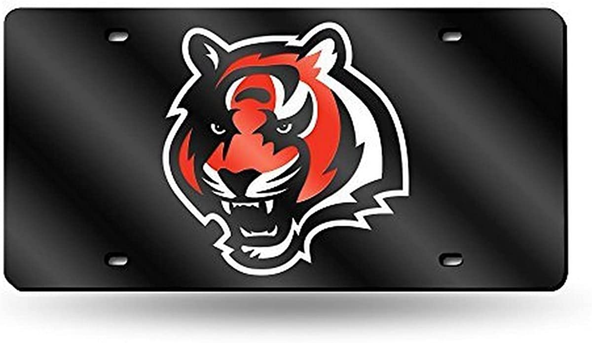 Cincinnati Bengals Premium Laser Cut Tag License Plate, Black, Mirrored Acrylic Inlaid, 12x6 Inch