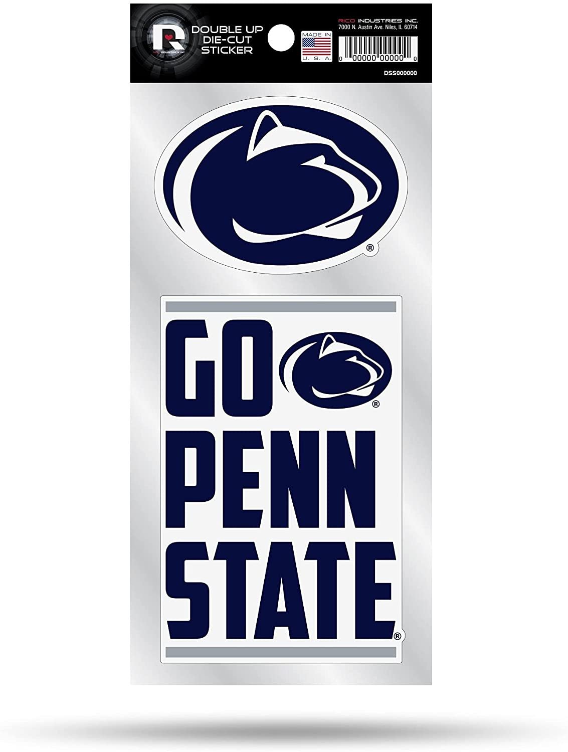 Penn State University Nittany Lions 2-Piece Double Up Die Cut Sticker Decal Sheet, 4x8 Inch