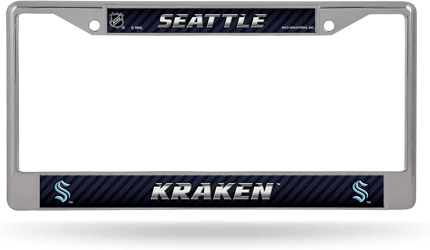 Seattle Kraken Premium Metal License Plate Frame Chrome Tag Cover, 12x6 Inch
