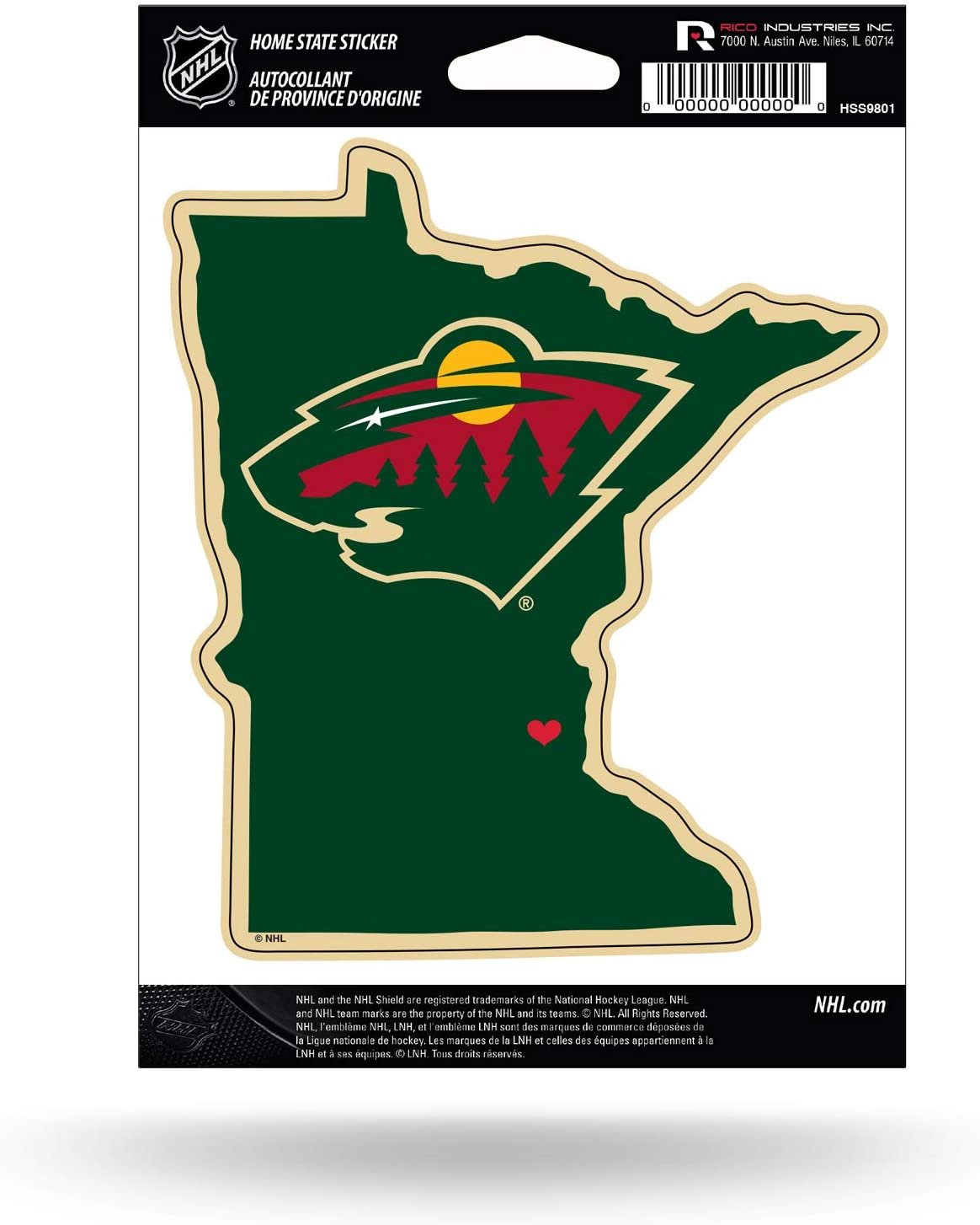 Minnesota Wild 5 Inch Sticker Decal, Home State Design, Flat Vinyl, Full Adhesive Backing