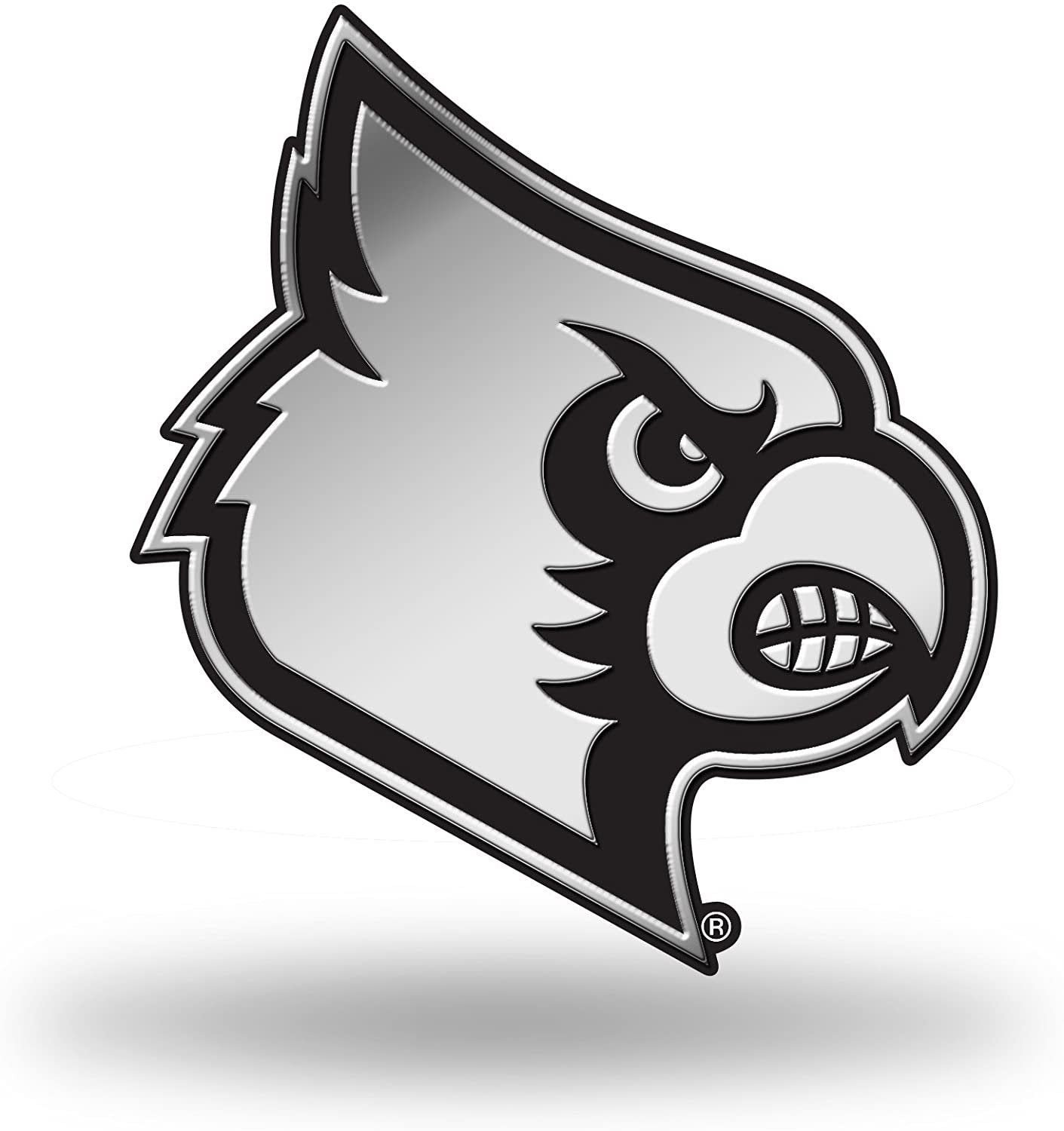 University of Louisville Cardinals Silver Chrome Color Auto Emblem, Raised Molded Plastic, 3.5 Inch, Adhesive Tape Backing
