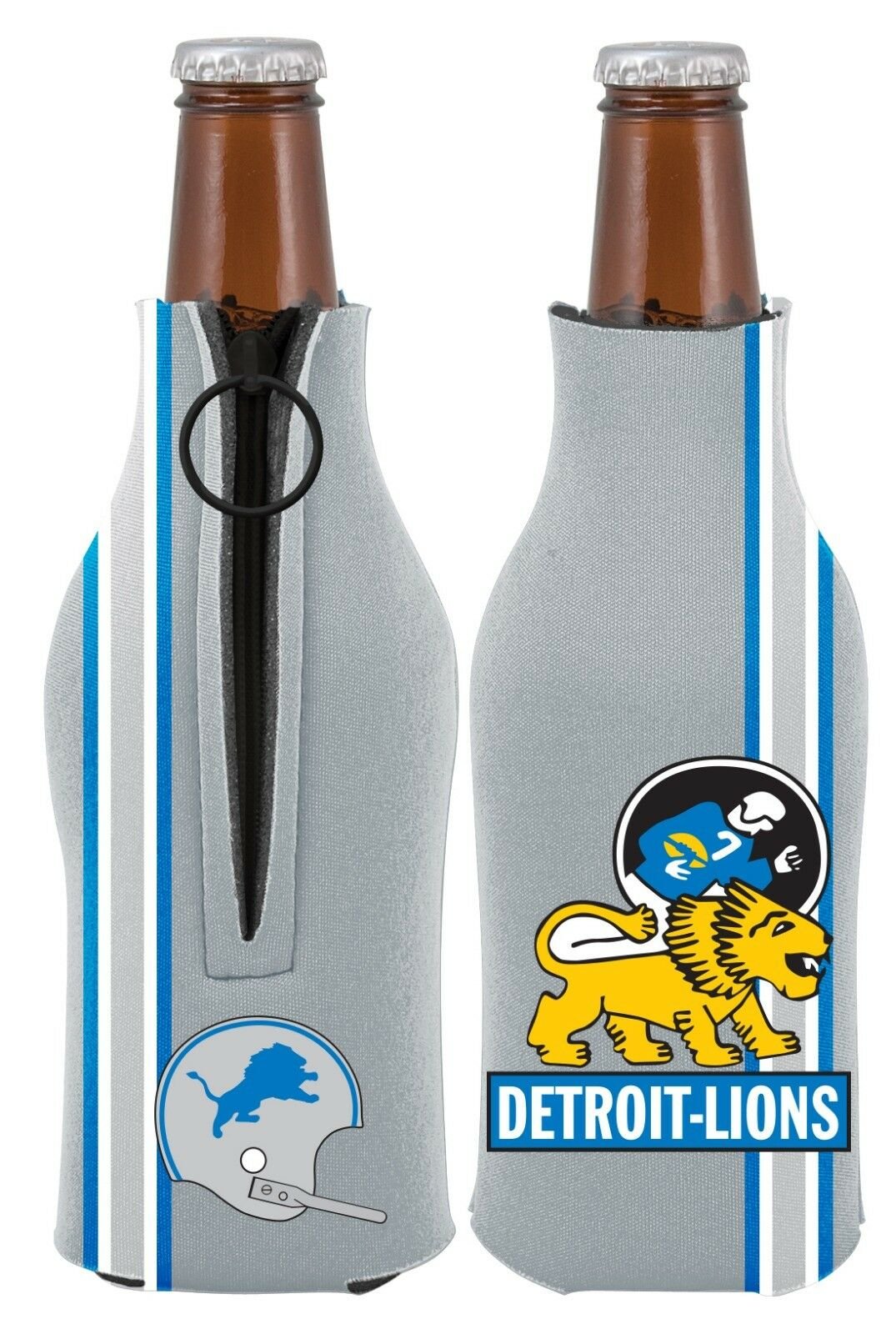 Detroit Lions 2-PACK Zipper BOTTLE Retro THROWBACK Koozie Neoprene Football