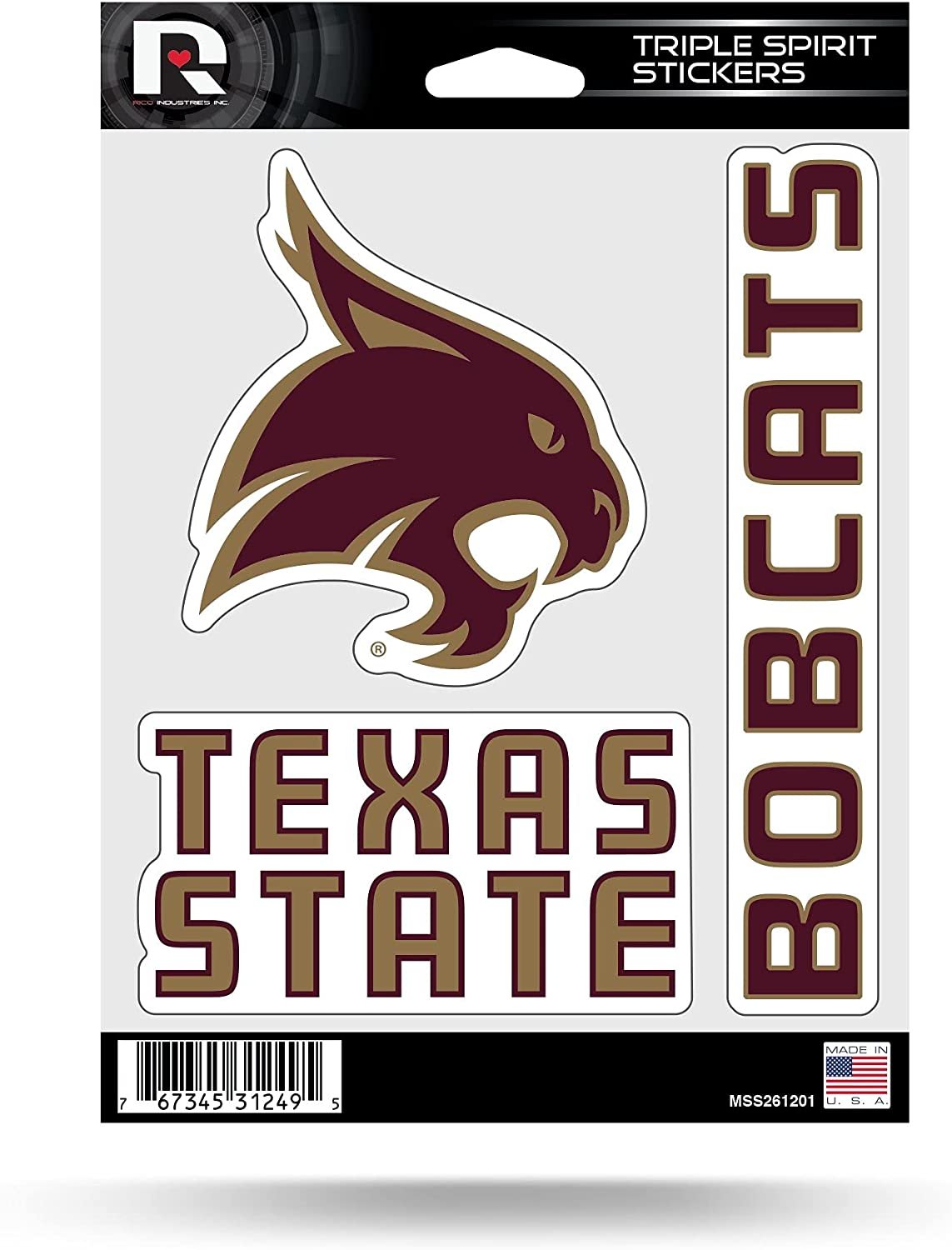 Texas State University Bobcats 3 Piece Decal Sheet Triple Sticker