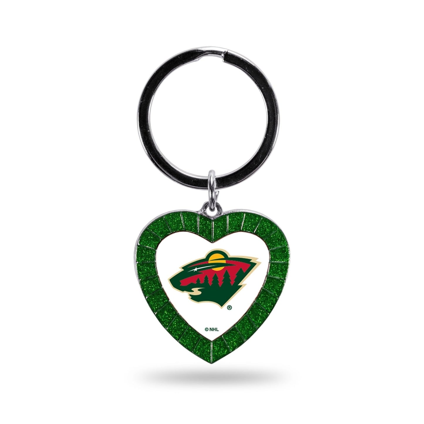 Minnesota Wild Metal Keychain, Team Color Rhinestone Heart