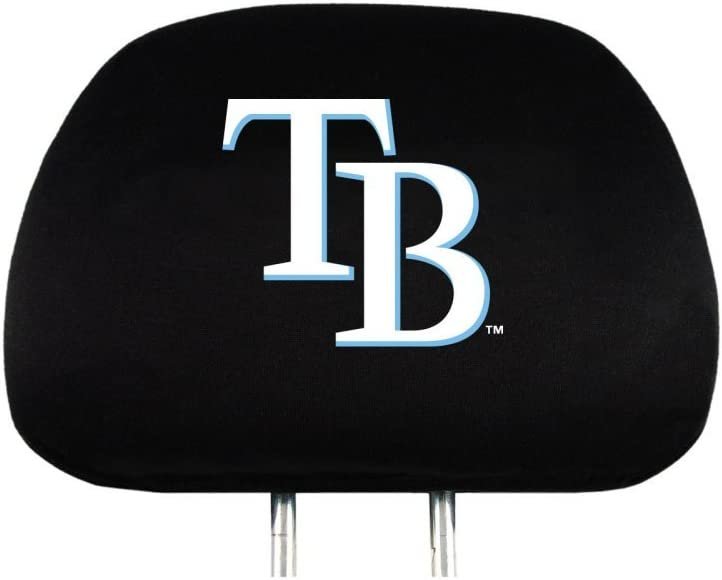 Tampa Bay Rays Pair Premium Auto Head Rest Covers, Black Elastic, Embroidered, 14x10 Inch