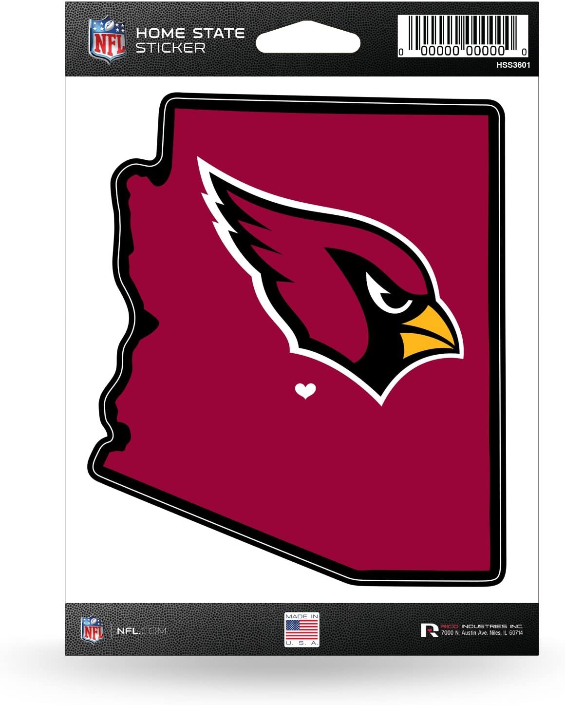 Arizona Cardinals 5 Inch Sticker Decal, Home State Design, Flat Vinyl, Full Adhesive Backing