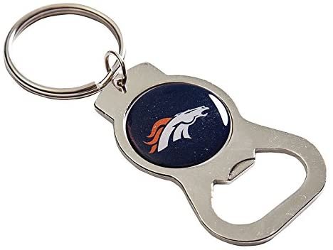 Denver Broncos Premium Solid Metal Bottle Opener Keychain, Silver Key Ring, Team Logo
