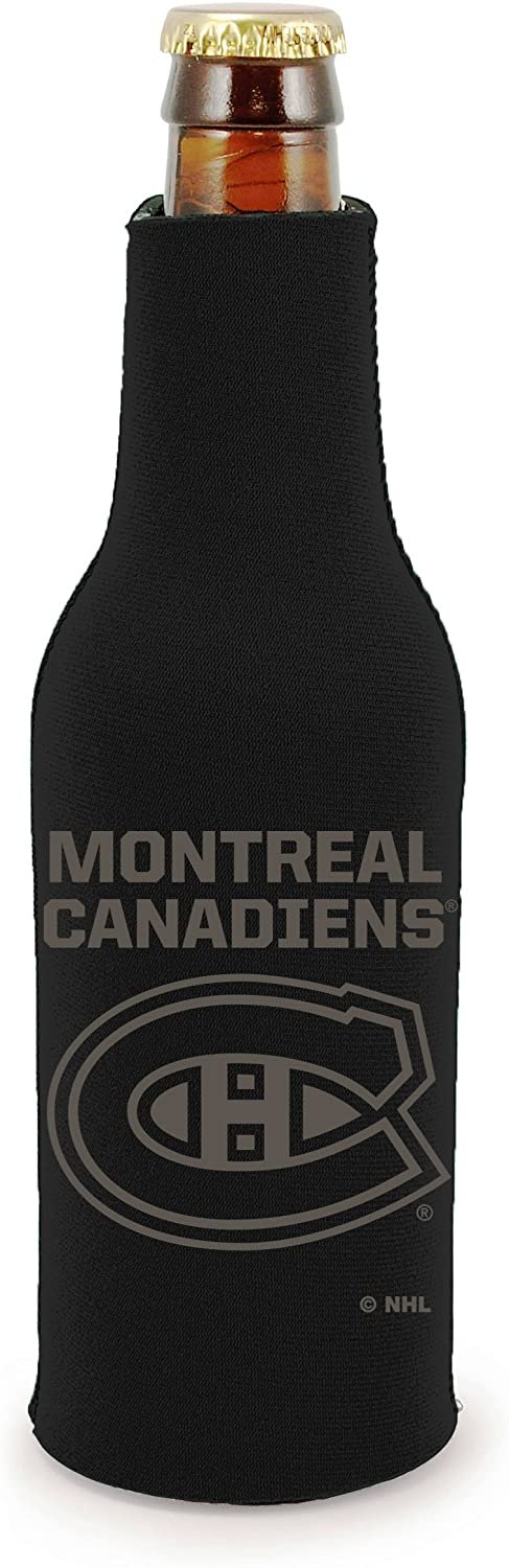 Montreal Canadiens Pair of 16oz Drink Zipper Bottle Cooler Insulated Neoprene Beverage Holder, Tonal Black Design