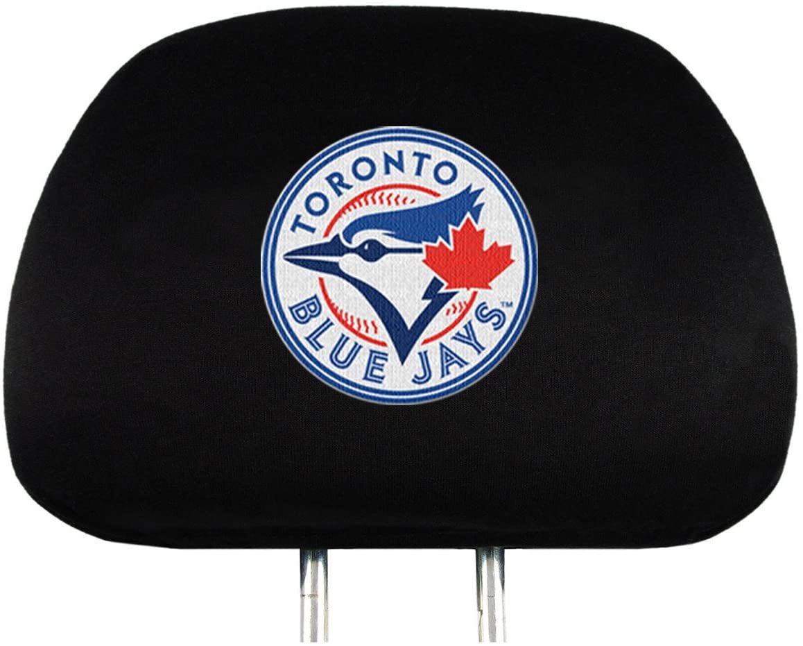 Toronto Blue Jays Pair Premium Auto Head Rest Covers, Black Elastic, Embroidered, 14x10 Inch