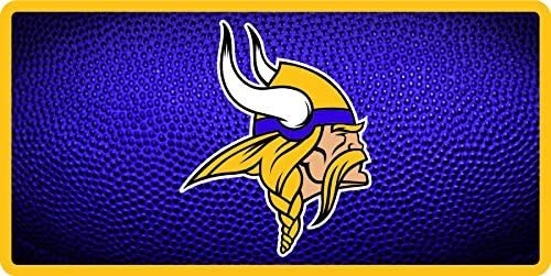 Minnesota Vikings Premium Laser Cut Tag License Plate, Team Ball, Mirrored Acrylic Inlaid, 6x12 Inch