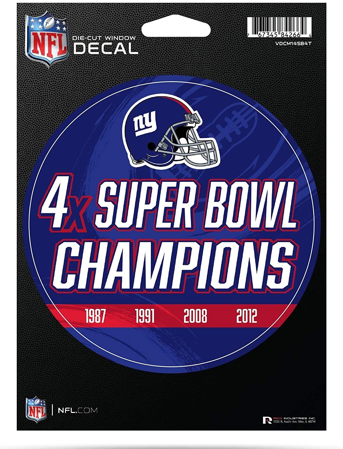 New York Giants 5" Decal Sticker 4X Time Champions Flat Vinyl Auto Emblem Football