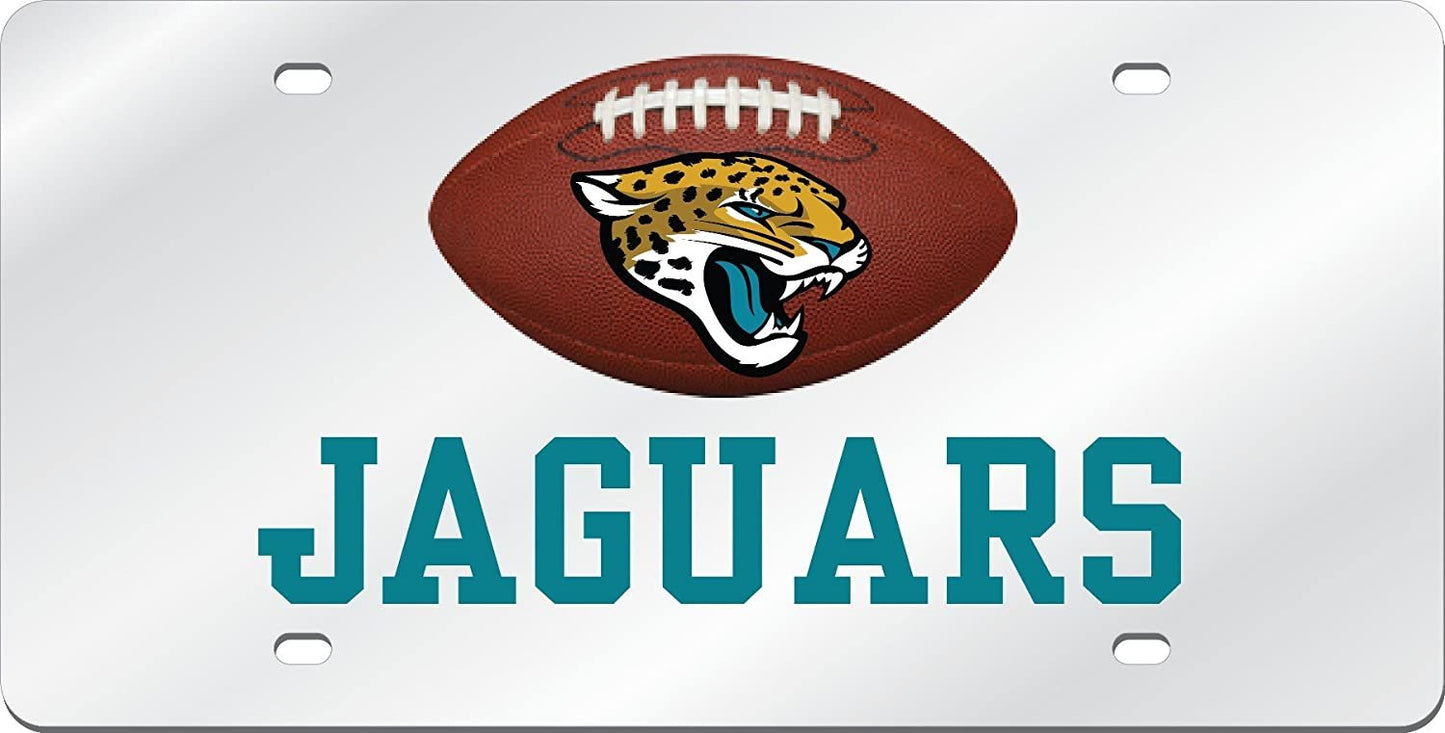 Jacksonville Jaguars Premium Laser Cut Tag License Plate, Football, Mirrored Acrylic Inlaid, 6x12 Inch