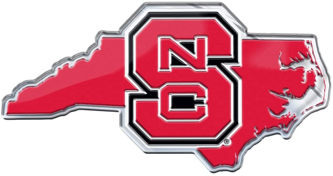 North Carolina State University Wolfpack Auto Emblem, Aluminum Embossed, State Design, 3.5 Inch, Adhesive Backing