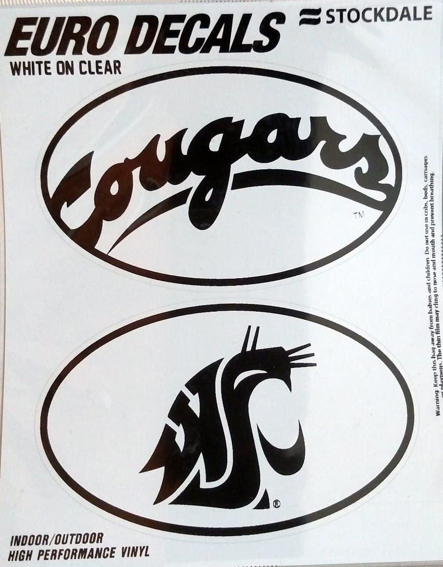 Washington State University Cougars 2-Piece White and Clear Euro Decal Sticker Set, 4x2.5 Inch Each