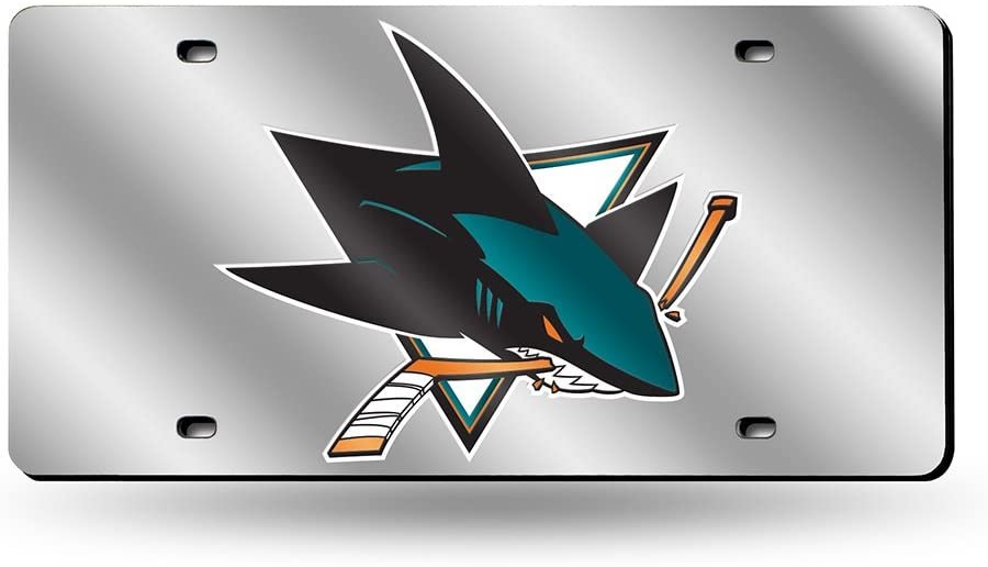 San Jose Sharks Premium Laser Cut Tag License Plate, Mirrored Acrylic Inlaid, 12x6 Inch
