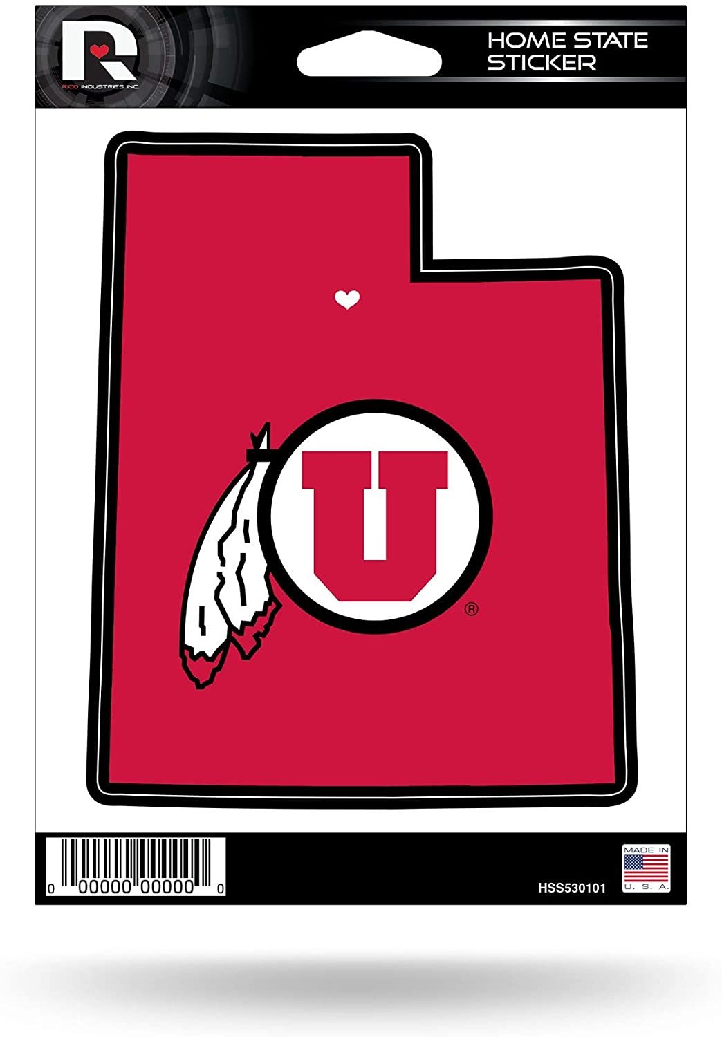 University of Utah Utes 5 Inch Sticker Decal, Home State Design, Flat Vinyl, Full Adhesive Backing